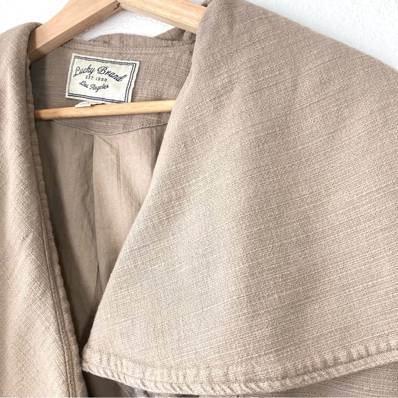 Lucky Brand Woven Jacket XS Shawl Tie Waist Tan Minimalist lightweight cotton - Picture 11 of 16